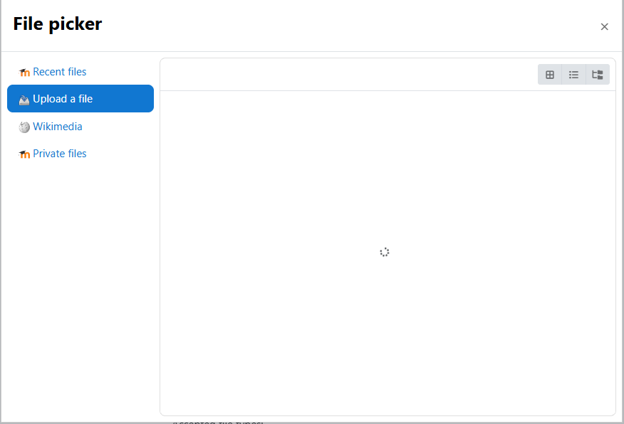 File picker dialog box. File Loading Spinning